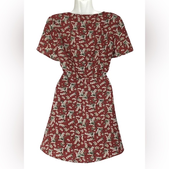 Mooloola Mini Dress Floral Rust Button Flutter Sleeve Christmas Xmas Boho Sz 10 - Picture 2 of 11